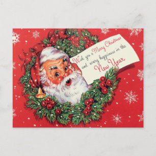 Weihnachtsmann Weihnachtspostkarten Kranz retro Postkarte