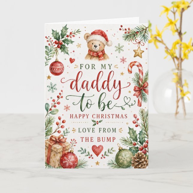 Weihnachtsmann werdender Daddy Wasserfarbe Teddybä Karte (Gelbe Blume)