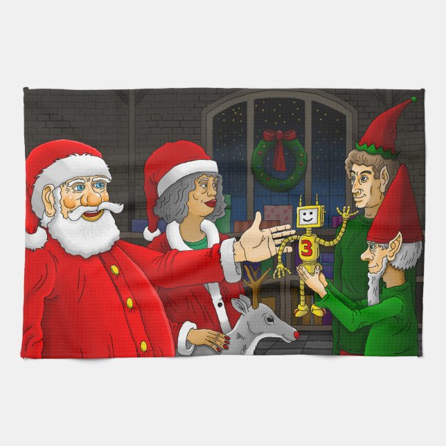 Weihnachtsmann-Werkstatt Geschirrtuch (Horizontal)