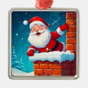 Weihnachtsmann winkt freudig im Kamin Ornament Aus Metall