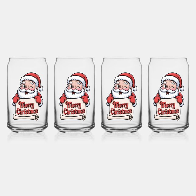 Weihnachtsmann Zwinker 👀 "Frohe Weihnachten" Dosenglas (Vorderseite)