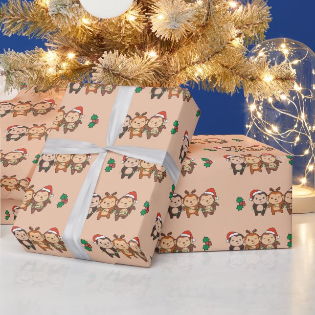 Weihnachtsmänner am Affen Niedliche Affen Geschenkpapier (Feiertage)