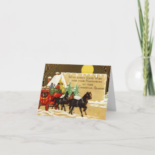 Weihnachtsmänner auf einer Pferdekutsche  Karte