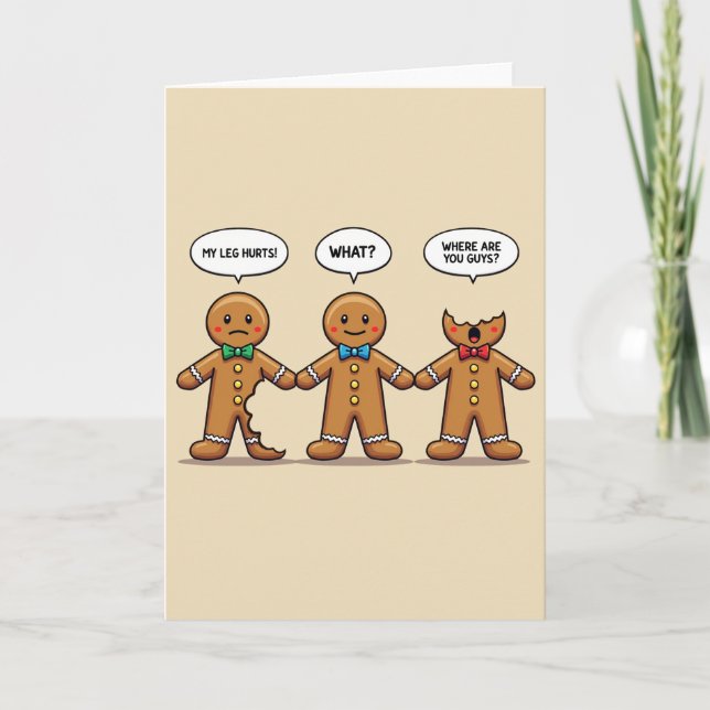 Weihnachtsmänner aus Lebkuchen Comic Beißen Humor Karte (Vorderseite)
