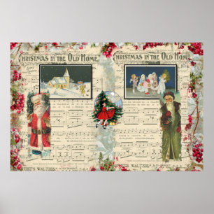 Weihnachtsmänner im Vintage-Stil, Kinder, Noten  Poster
