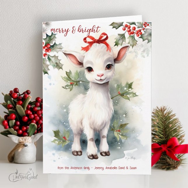 Weihnachtsmänner im Wasser Baby Merry and Bright Karte (goat lover's Christmas Cards - baby goats in watercolor - 8th in a series of 8  #zazzlemade)