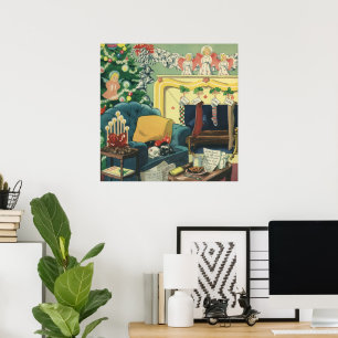 Weihnachtsmänner im Wohnzimmer Poster