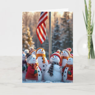 Weihnachtsmänner schauen auf die USA-Flagge Karte