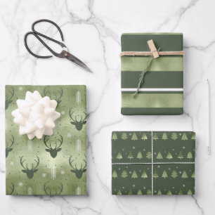 Weihnachtsmänner, Streifen und Tannenbaume ID864 Geschenkpapier Set