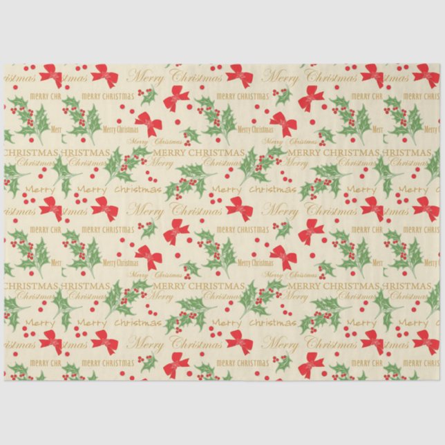 Weihnachtsmänner und Holly Seidenpapier (Vorderseite)