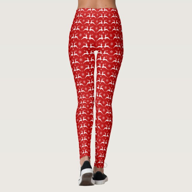 Weihnachtsmänner und Schneeflocken Rot & Weiß Must Leggings (Rückseite)