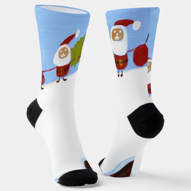 Weihnachtsmänner und Weihnachtspudding-Socken  Socken (Gewinkelt)