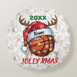 Weihnachtsmannhut Basketball Rentier Weihnachtssp Rundes Kissen