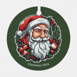 Weihnachtsmannkopf mit Kranz - Ornament Aus Metall