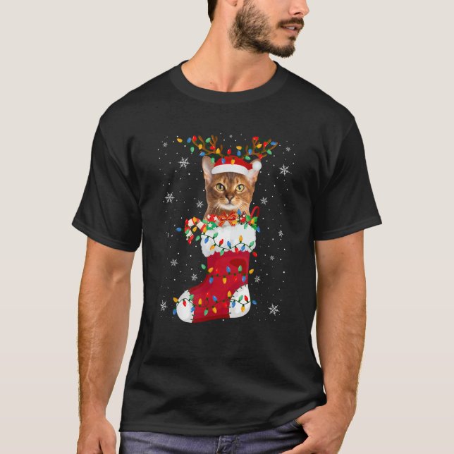 Weihnachtsmannmütze Abyssinian Katztier in Socken  T-Shirt (Vorderseite)