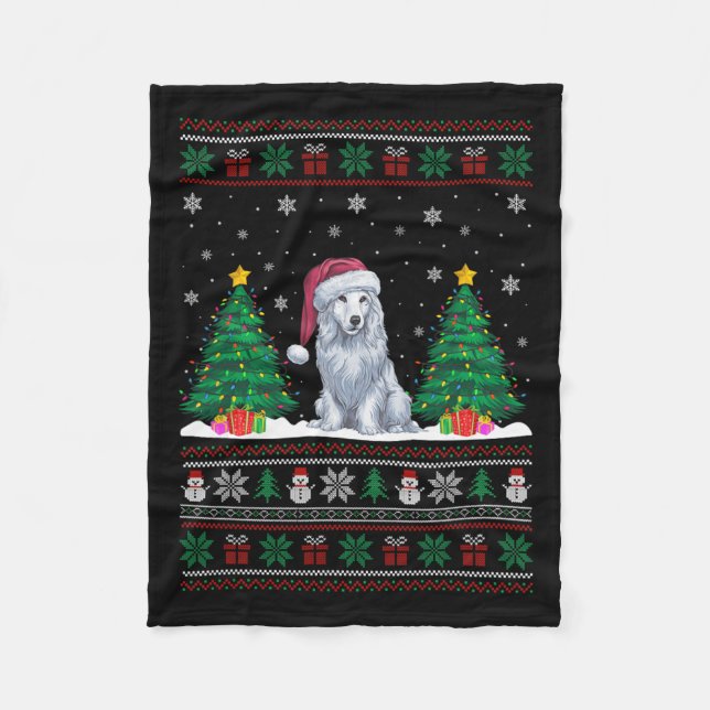Weihnachtsmannmütze Akbash Hund Weihnachtsbaum Lic Fleecedecke (Vorderseite)