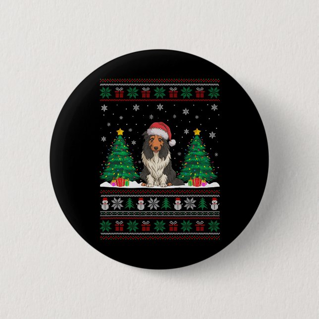 Weihnachtsmannmütze Barted Collie Dog Xmas Tree Li Button (Vorderseite)