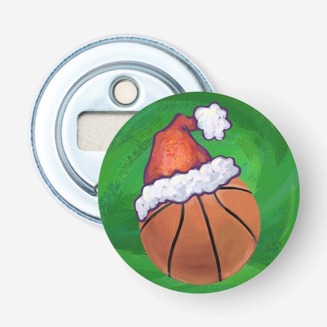 Weihnachtsmannmütze Basketball auf Grün Flaschenöffner (Vorderseite)