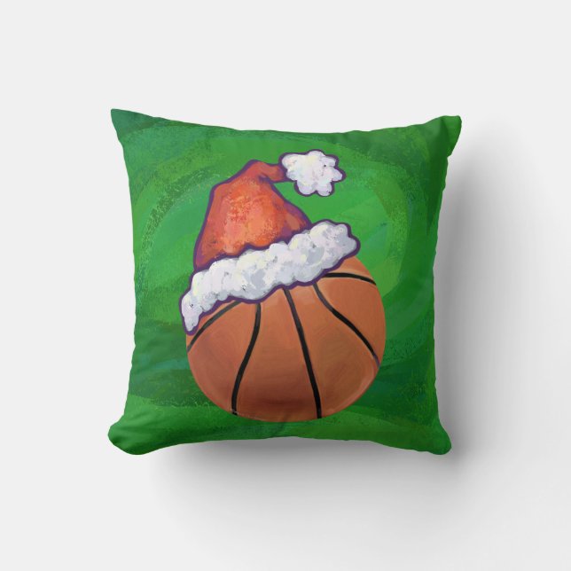Weihnachtsmannmütze Basketball auf Grün Kissen (Vorderseite)