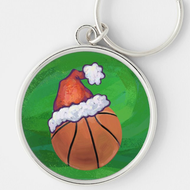 Weihnachtsmannmütze Basketball auf Grün Schlüsselanhänger (Vorne)