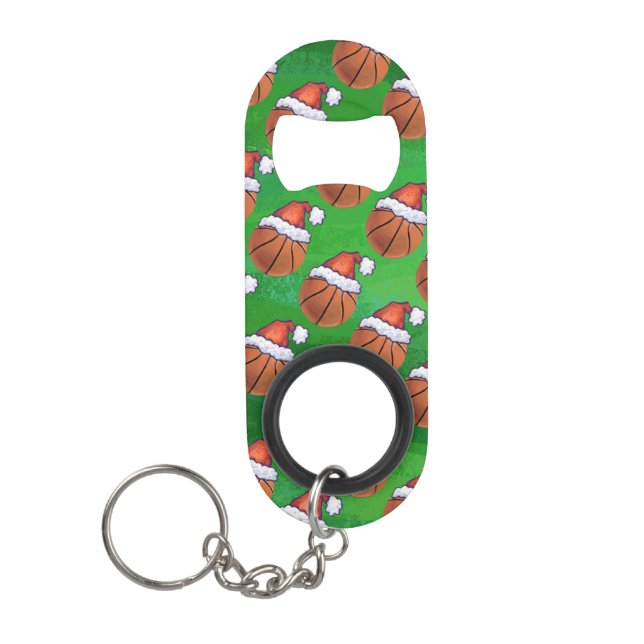 Weihnachtsmannmütze Basketball auf Grün Schlüsselbund Flaschenöffner (Vorderseite)