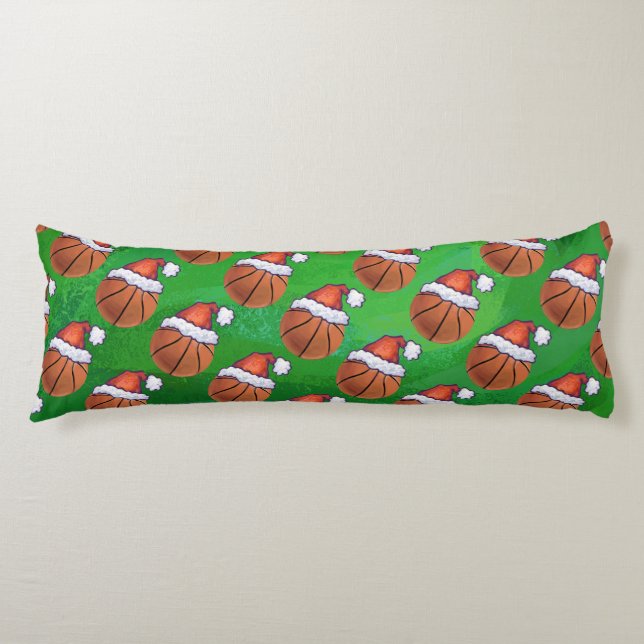 Weihnachtsmannmütze Basketball auf Grün Seitenschläferkissen (Vorderseite)