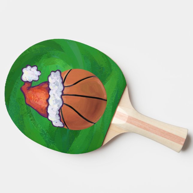 Weihnachtsmannmütze Basketball auf Grün Tischtennis Schläger (Seitenansicht)
