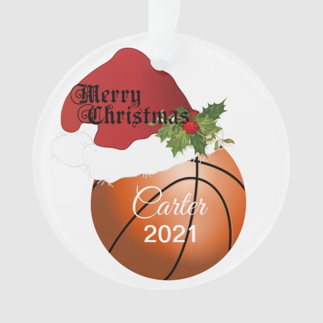 Weihnachtsmannmütze Basketball-Design | DIY Name Ornament (Vorderseite)