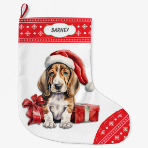 Weihnachtsmannmütze Basset Hound Welpe Snowflake B Großer Weihnachtsstrumpf