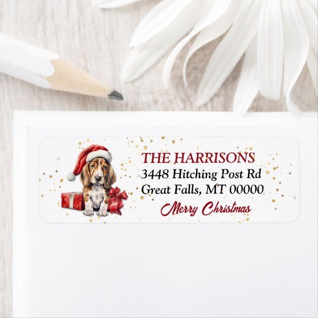 Weihnachtsmannmütze Basset Hound Welpengeschenke (Insitu)