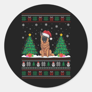 Weihnachtsmannmütze Belgische Malinois Dog Xmas Tr Runder Aufkleber