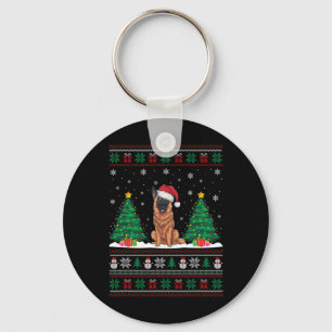 Weihnachtsmannmütze Belgische Malinois Dog Xmas Tr Schlüsselanhänger