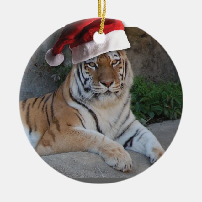 Weihnachtsmannmütze Bengalisch Tiger Keramik Ornament (Vorne)