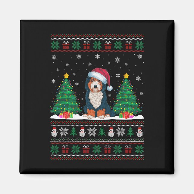 Weihnachtsmannmütze Bernedoodle Hund Weihnachtsbau Magnet (Vorne)