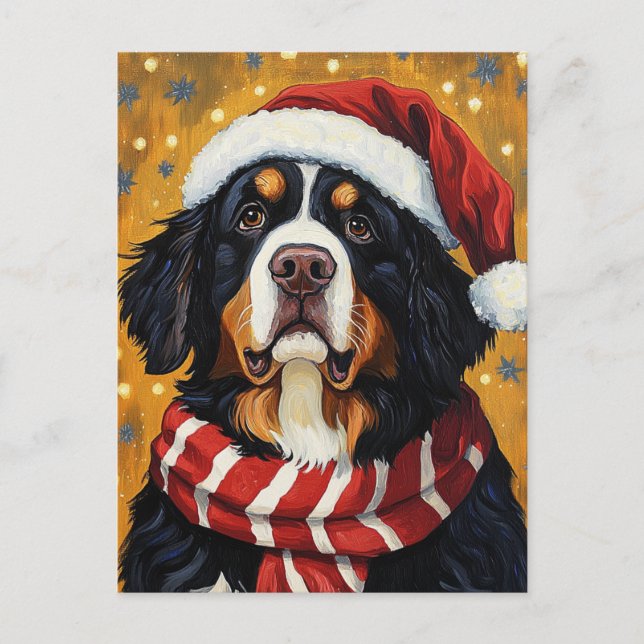 Weihnachtsmannmütze Bernese Mountain Dog Festliche Postkarte (Vorderseite)