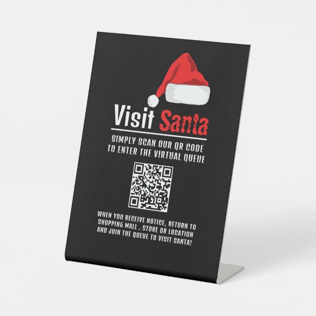 Weihnachtsmannmütze, Besuch Santa, QR Code Queue Sockelschild (Vorderseite)