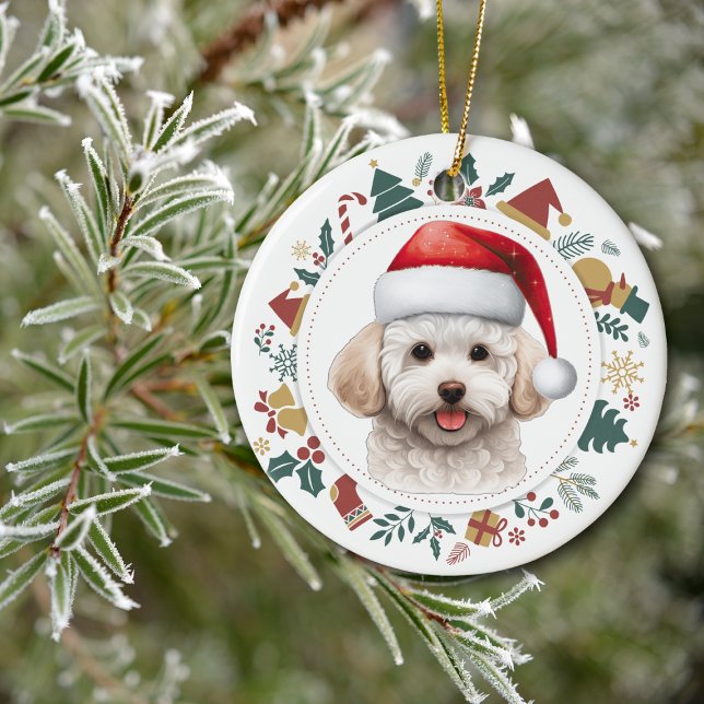 Weihnachtsmannmütze Bichon Frise Dog Weihnachtsfot Keramik Ornament (Von Creator hochgeladen)