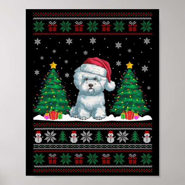 Weihnachtsmannmütze Bichon Frise Hund Xmas Tree Li Poster (Vorne)