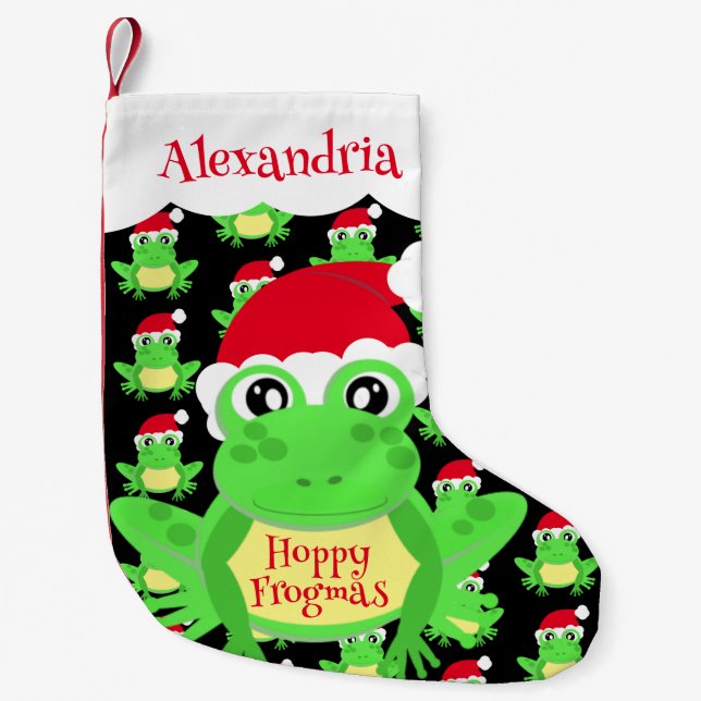 Weihnachtsmannmütze Black Frog Cartoon Muster Name Kleiner Weihnachtsstrumpf (Vorderseite)