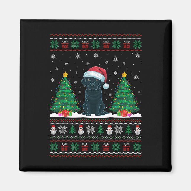 Weihnachtsmannmütze Black Labrador Hund Xmas Tree  Magnet (Vorne)