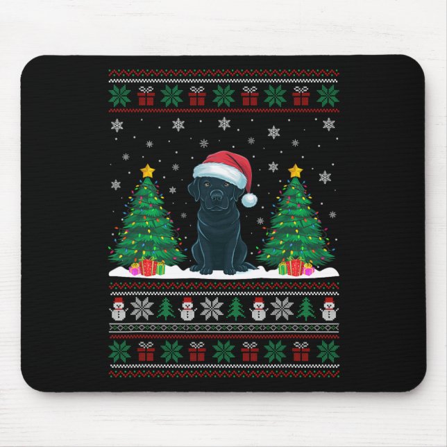 Weihnachtsmannmütze Black Labrador Hund Xmas Tree  Mousepad (Vorne)