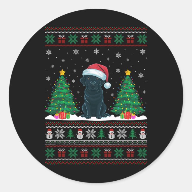 Weihnachtsmannmütze Black Labrador Hund Xmas Tree  Runder Aufkleber (Vorderseite)