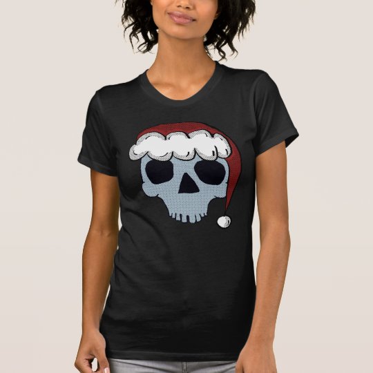 Weihnachtsmannmütze-blaues Schädel-Shirt T-Shirt