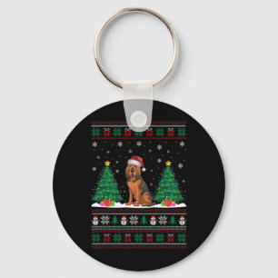 Weihnachtsmannmütze Bloodhound Hund Weihnachtsbaum Schlüsselanhänger
