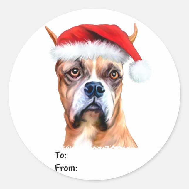 Weihnachtsmannmütze Boxer Weihnachtsgeschenke Tags Runder Aufkleber (Vorderseite)