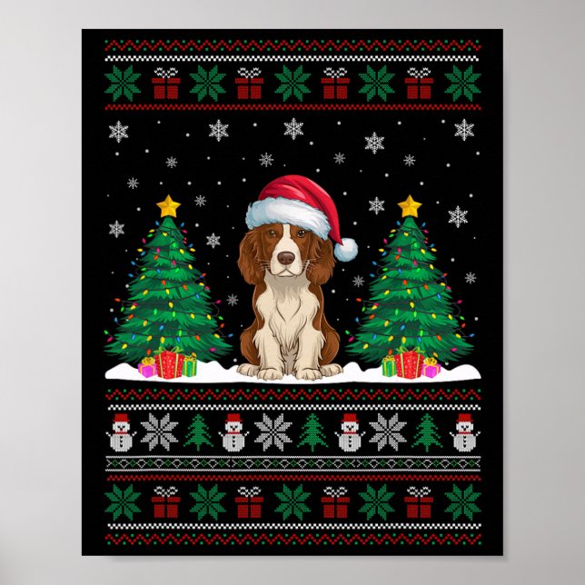 Weihnachtsmannmütze Brittany Spaniel Dog Xmas Tree Poster (Vorne)
