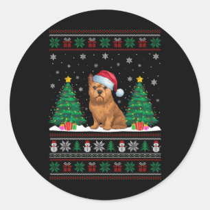 Weihnachtsmannmütze Brussels Griffon Dog Xmas Tree Runder Aufkleber