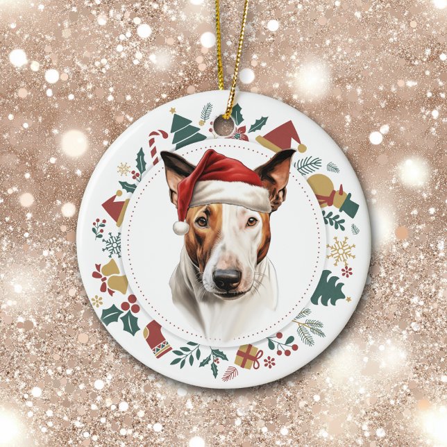 Weihnachtsmannmütze Bull Terrier Dog Holiday Bilde Keramik Ornament (Von Creator hochgeladen)
