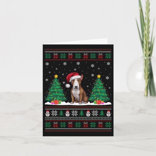 Weihnachtsmannmütze Bull Terrier Dog Xmas Tree Lig Karte (Vorderseite)