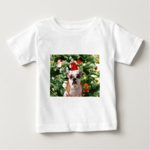 Weihnachtsmannmütze Bulldog Christmas Tree Snowman Baby T-shirt